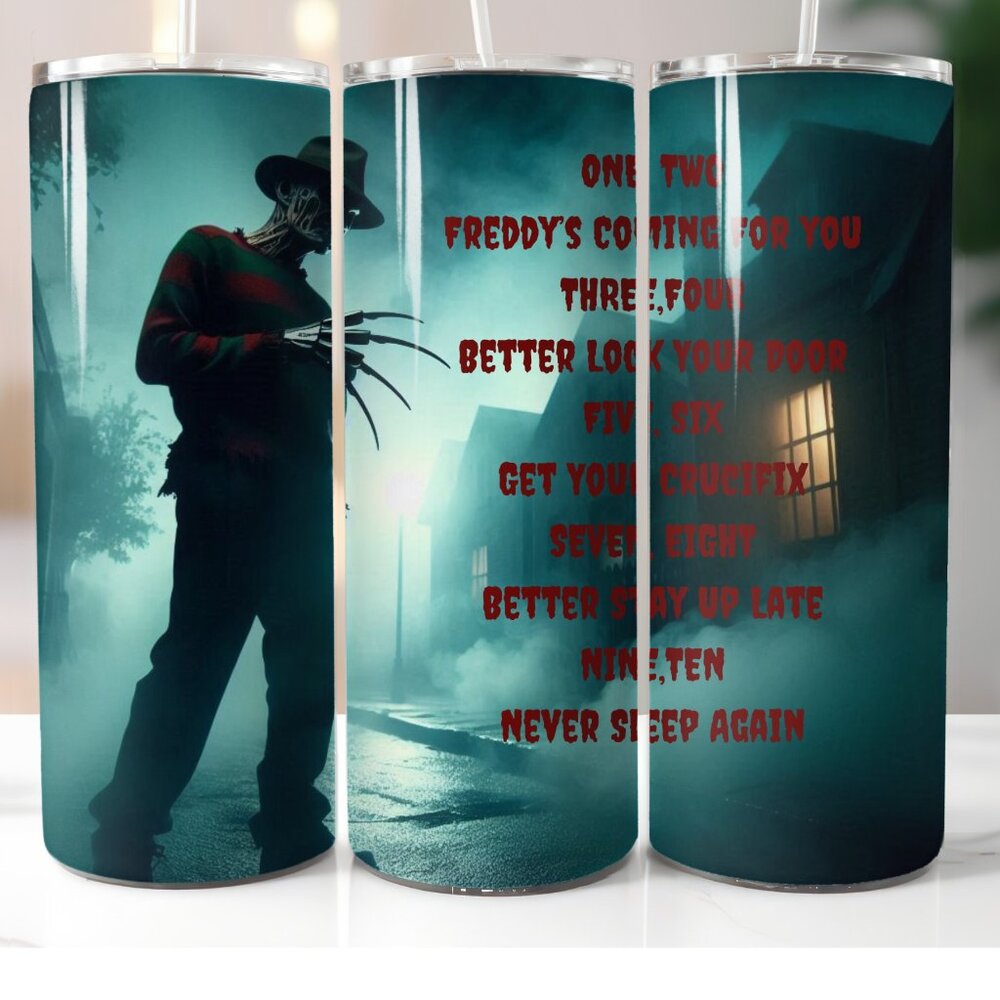 20oz. Straight Skinny Freddy Krueger Inspired Spooky Tumbler